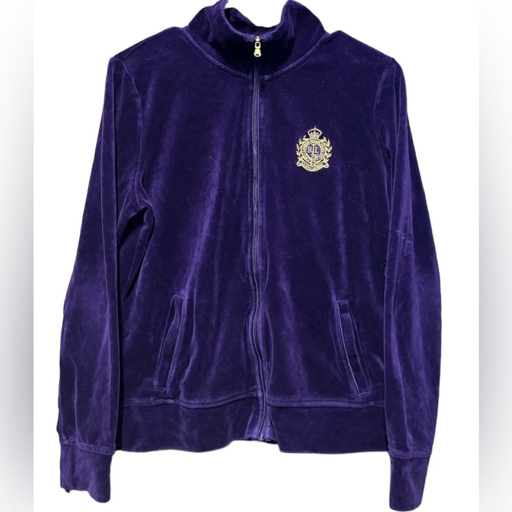 L-RL Lauren Active Ralph Lauren Velour Fitted Zip-Up Purple Women’s L